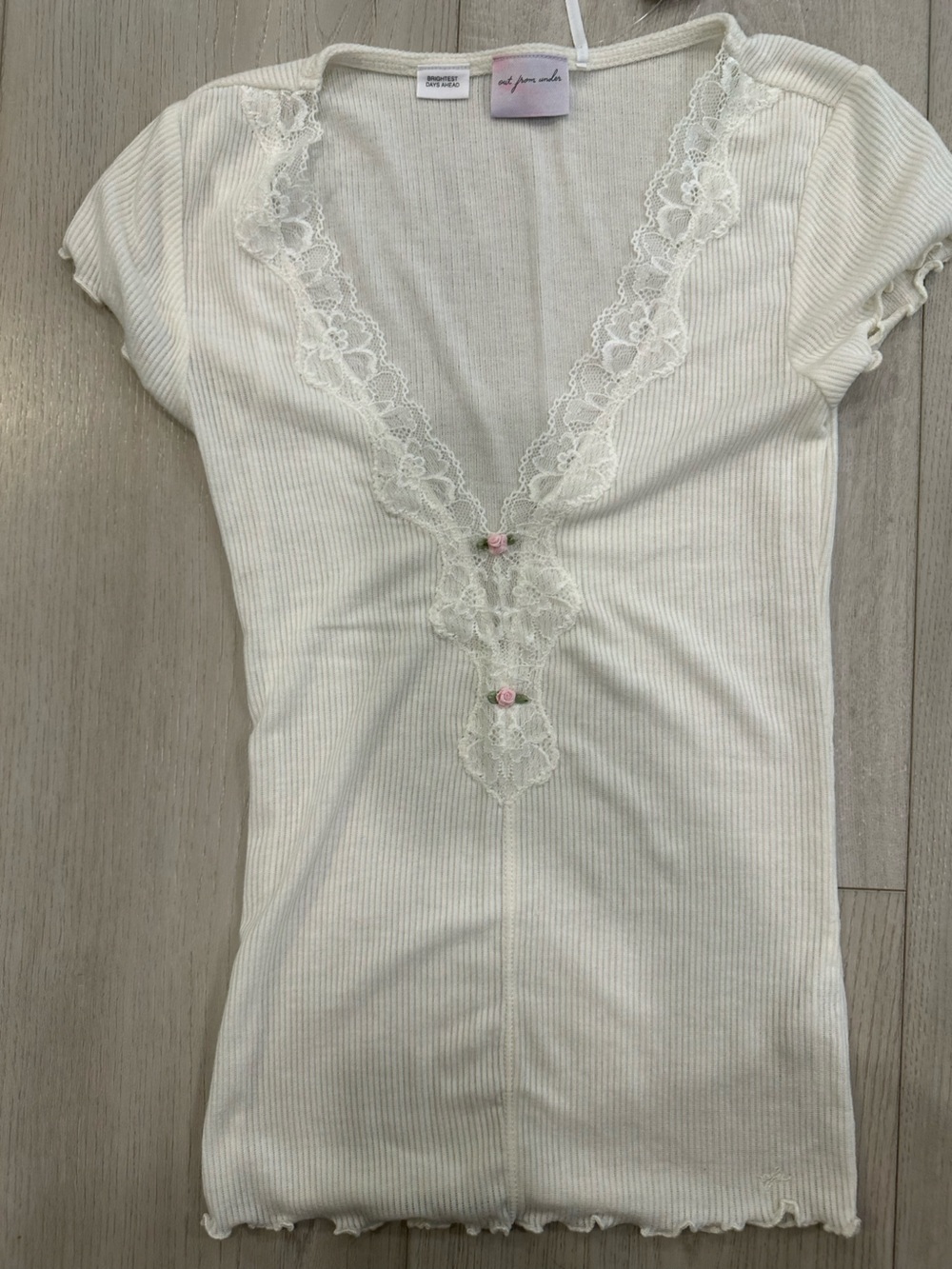 Out From Under Ivory Lace Trim Ribbed Top XS NWT Cottagecore Coquette